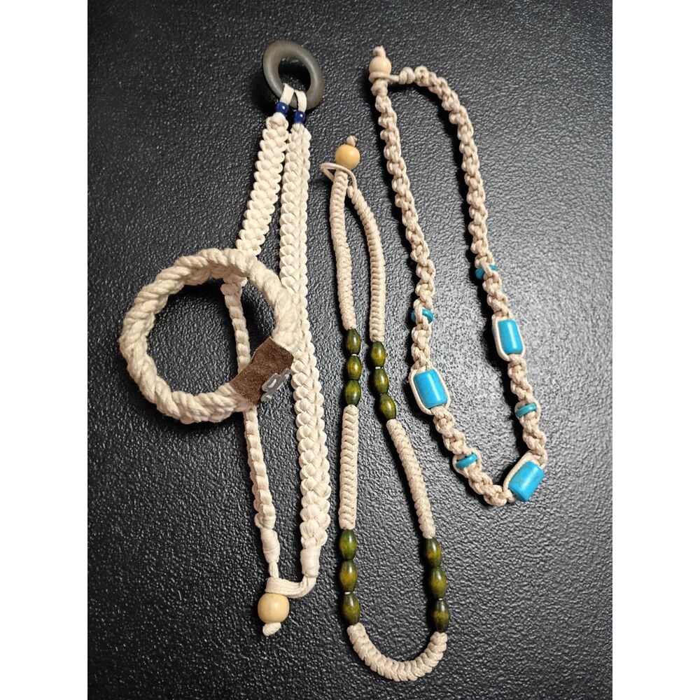 Macrame Jewelry Pieces Group of Four, Bracelet and 3 Necklaces Summer Time Vibes